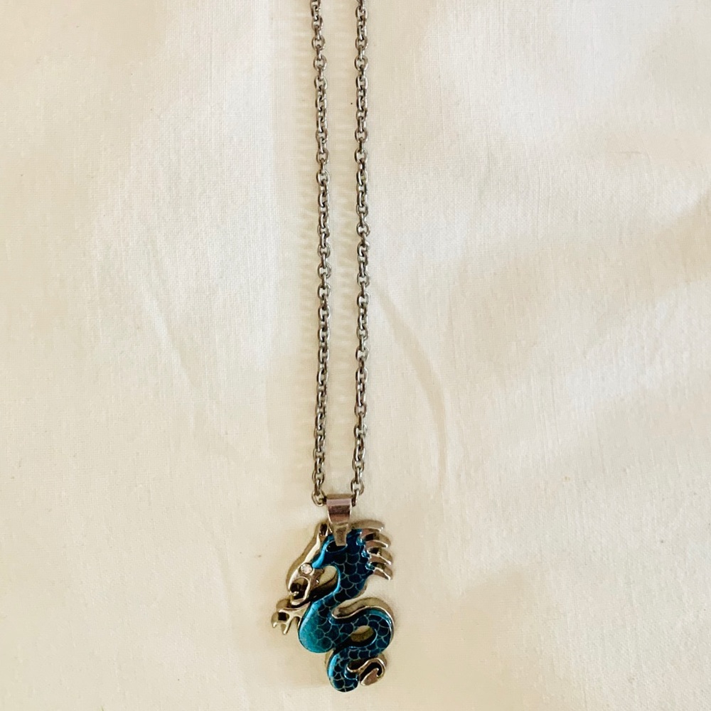 Chained blue dragon necklace
